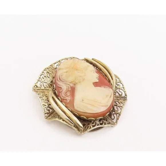 925 Sterling Silver Vintage Pendant Fold Plated Cutout Frame Cameo PT23408